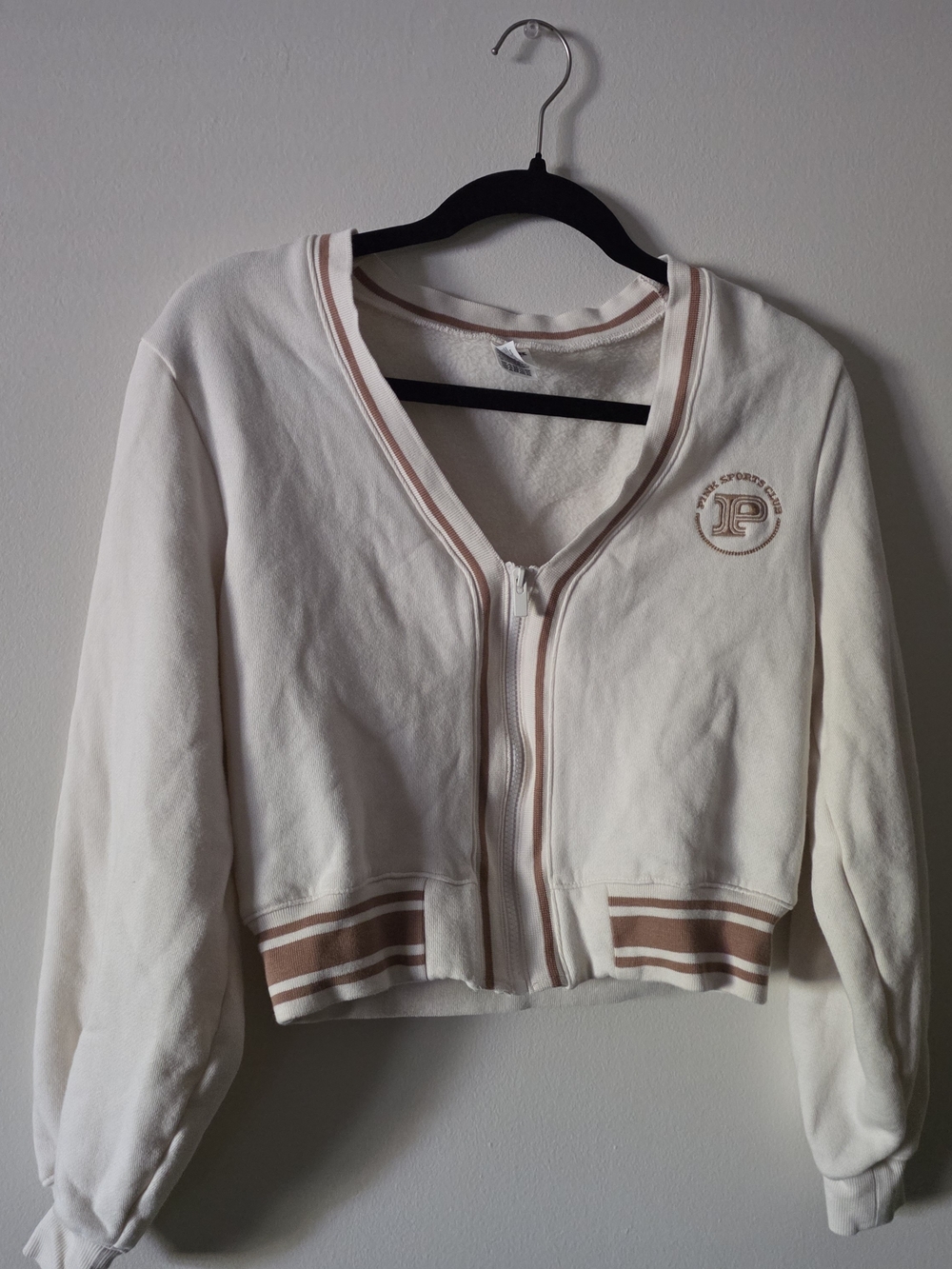 PINK Victoria's Secret Cream Cropped Jacket with Tan Trim
